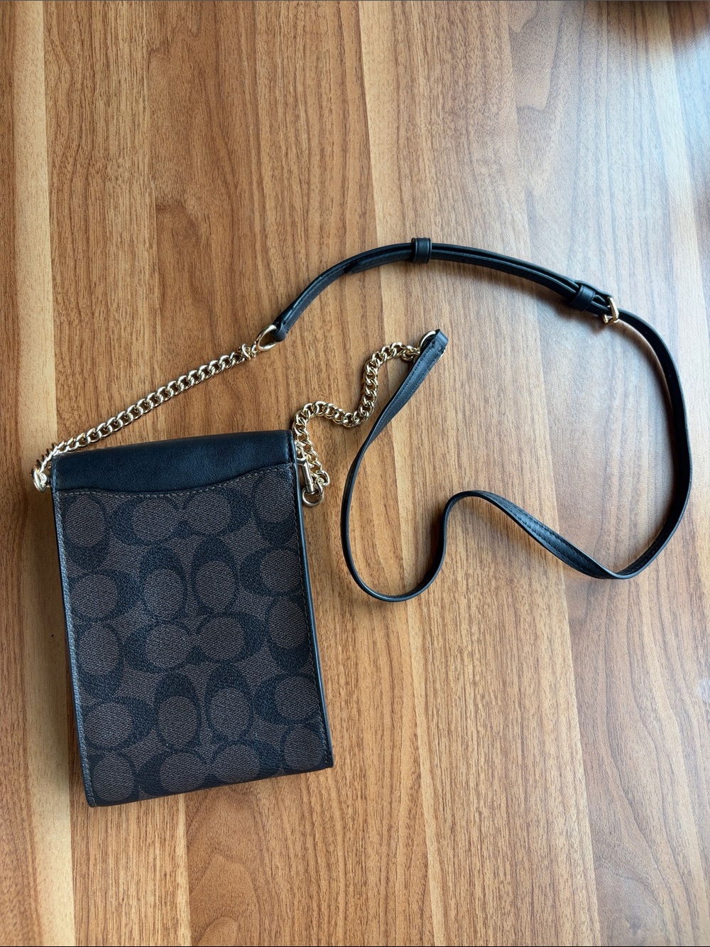 Coach Brown Signature Crossbody Phone Pouch with Gold Chain - Picture 6 of 12